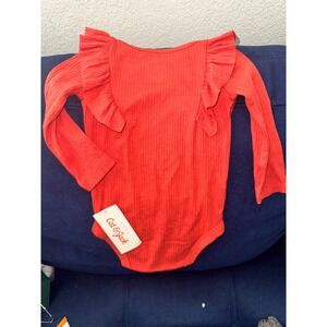 Cat & Jack Baby Girl Ribbed Long Sleeve Bodysuit Ruffle Shoulders Orange‎ 6-9M